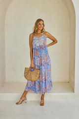 Pantheon Long Dress – Vintage Print Embroidered