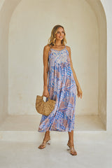 Pantheon Long Dress – Vintage Print Embroidered