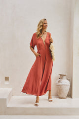 Regalia Long Jumpsuit – Solid Color with Classic Beadwork