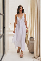 Meadow Long Dress – Solid with Fringe & Lace Fusion