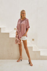 Aurora Blouse – Pigment Color with Lavish Lace