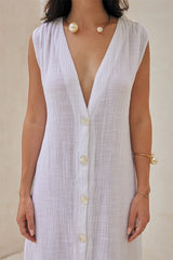 Eden Long Dress – Solid with Chic Button Detail