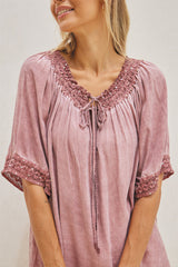 Aurora Blouse – Pigment Color with Lavish Lace