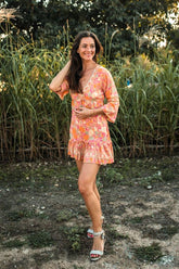 Tunique de safran // Fleurs de terre cuite