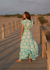 Izzy Wrap Long Dress // Benirras Print - Celeste