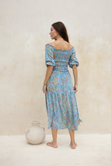 Prunella Midi Dress // Leaves print