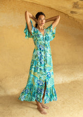 Edie Duster Dress // Illetas Print - Blu