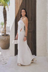Evengeline Long Dress – Solid Color with Classic Beadwork