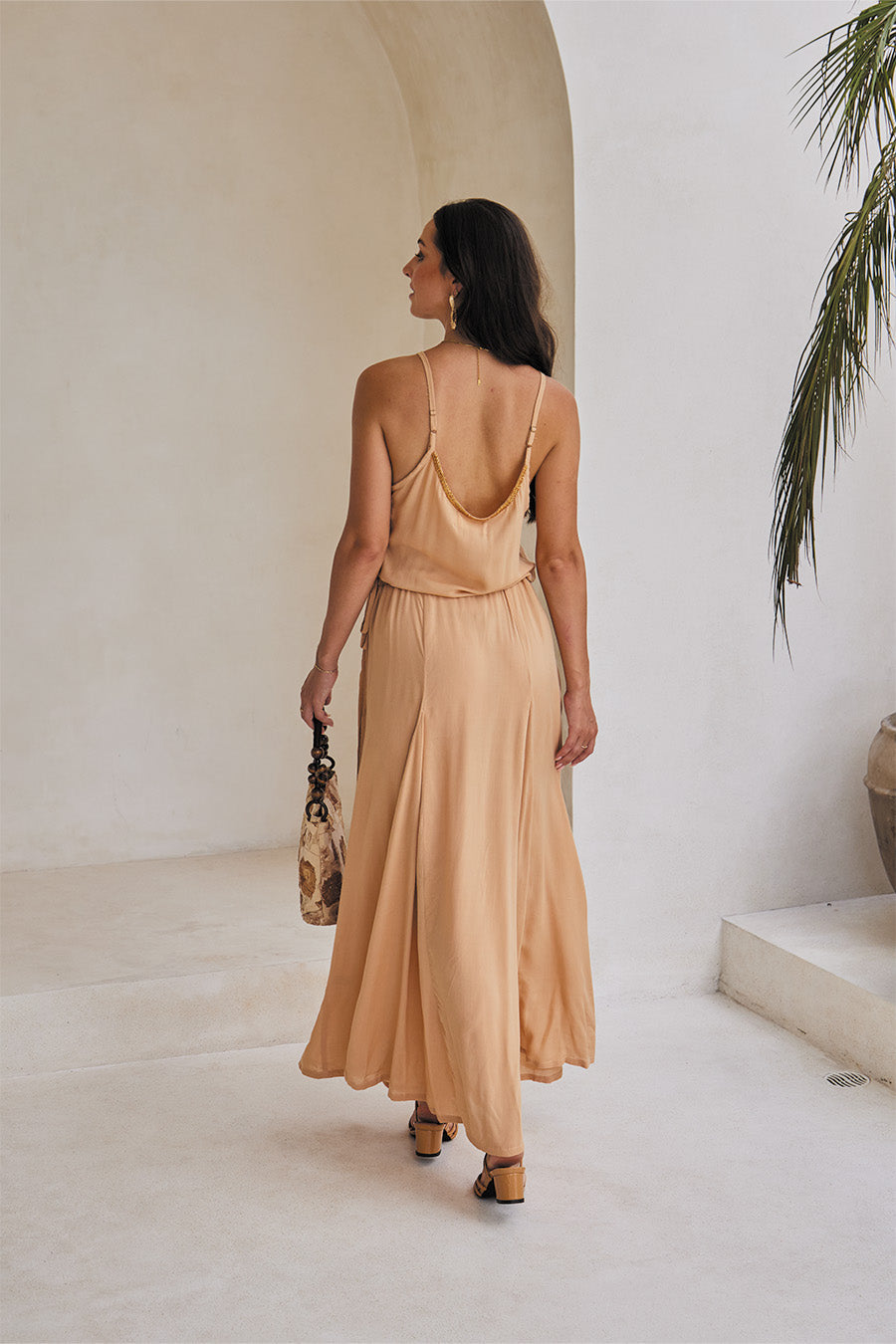 Adeline Long Dress – Solid Color with Classic Beadwork