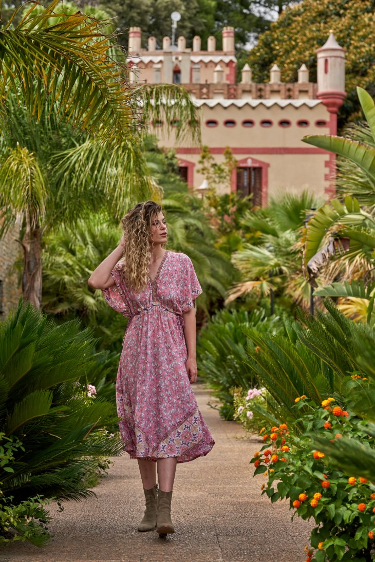 Koa Midi Dress // Caleta Print - Pink