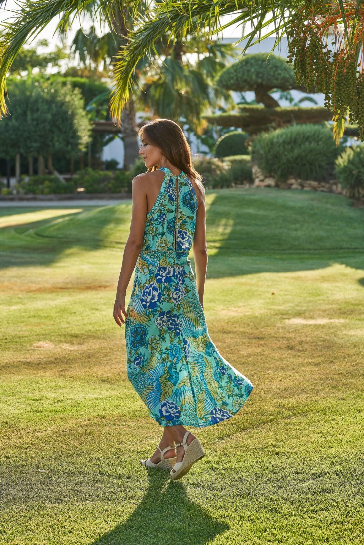 Kailani Soiree Dress // Illetas Print - Blue