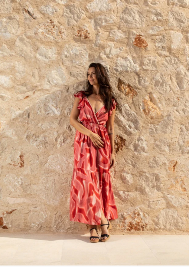 Jacinda Dress // Es Canar Tie Dye - Coral