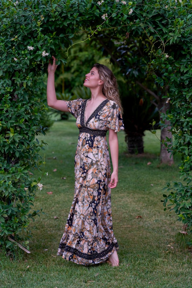 Ines Dress // Gertrudis Print - Terracotta