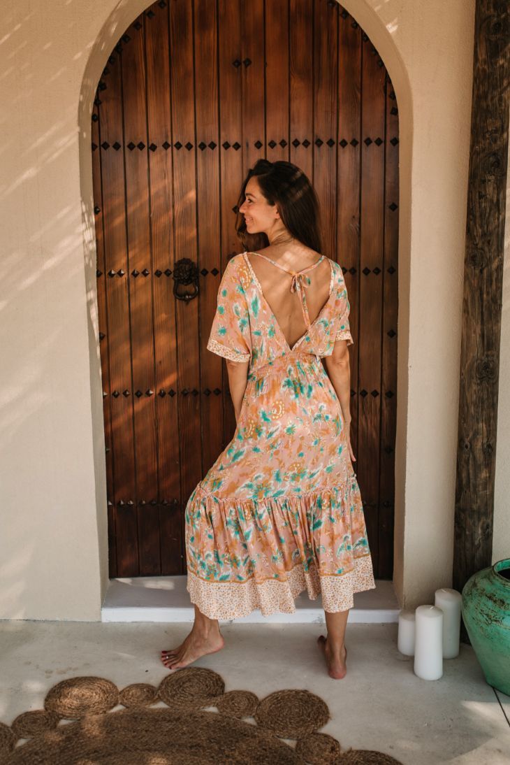 Robe midi Aurora Fleur de terre cuite