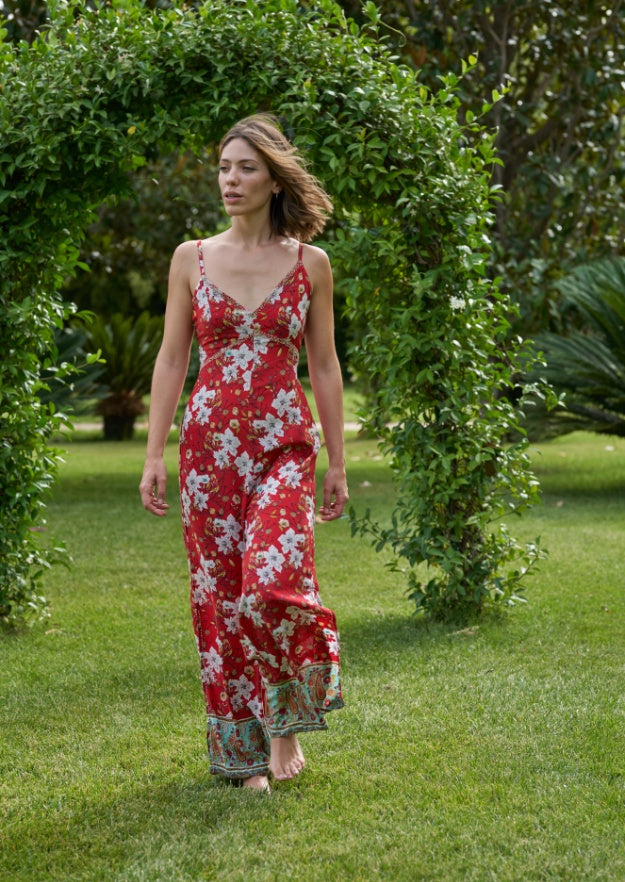 Lia Jumpsuit // Vadella Print - Red