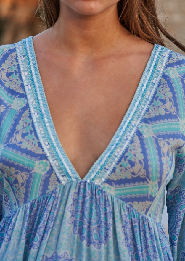 Robe Tunique Faye // Benirras Print - Aqua