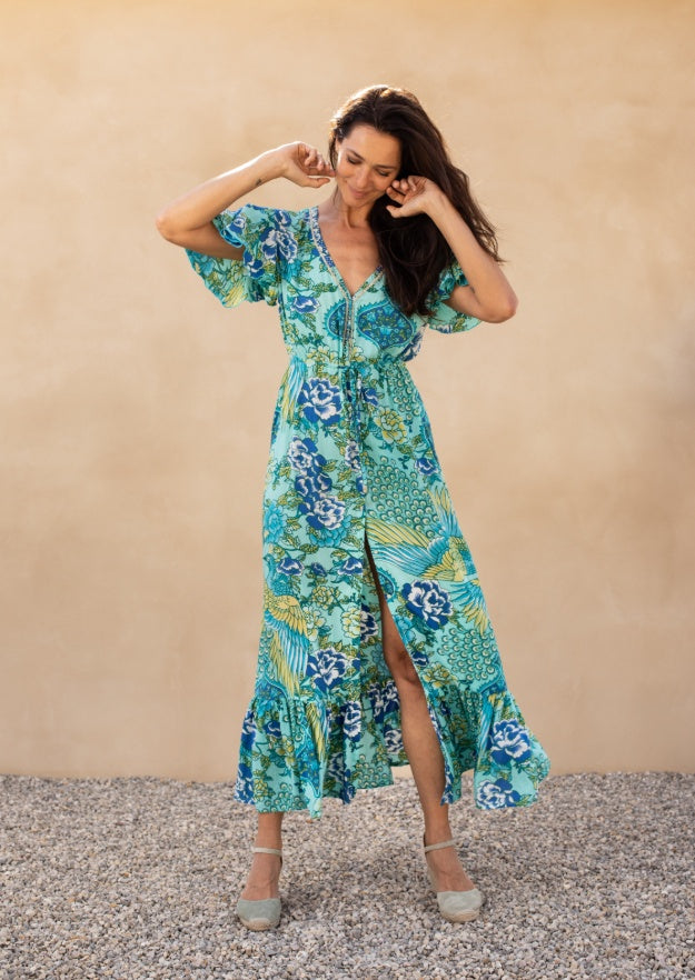 Edie Duster Dress // Illetas Print - Blu