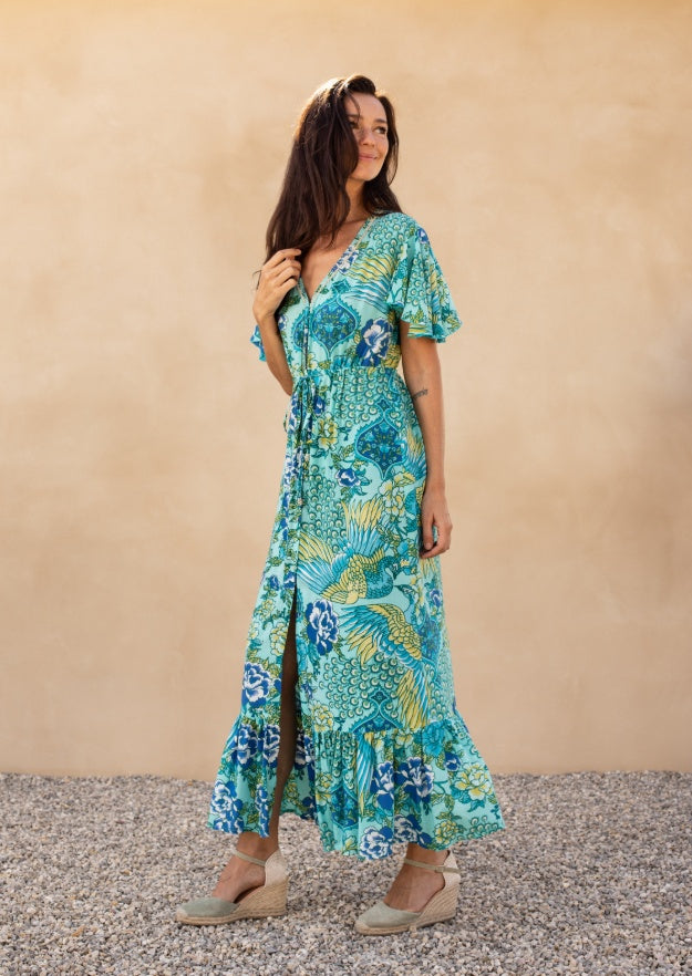 Robe Edie Duster // Illetas Print - Bleu