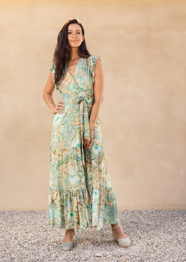 Izzy Wrap Long Dress // Bora Tie Dye - Gold