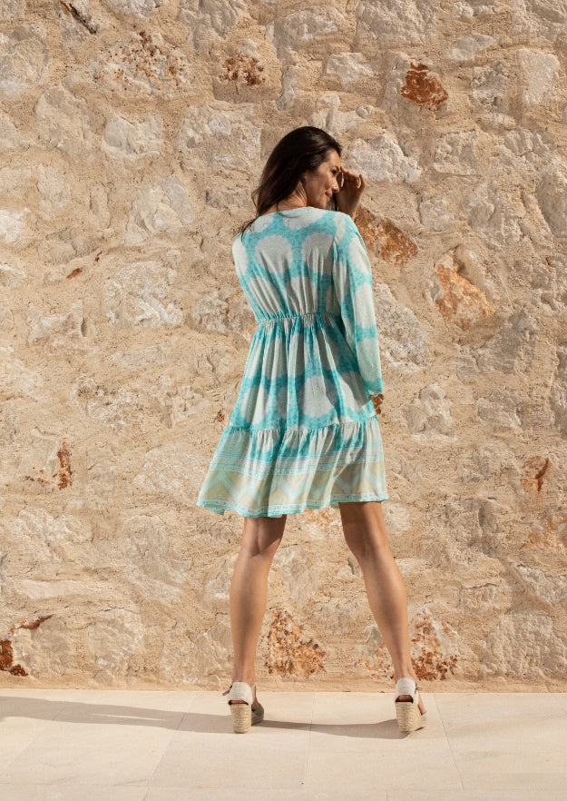 Faye Tunic Dress // Benirras Print - Celeste