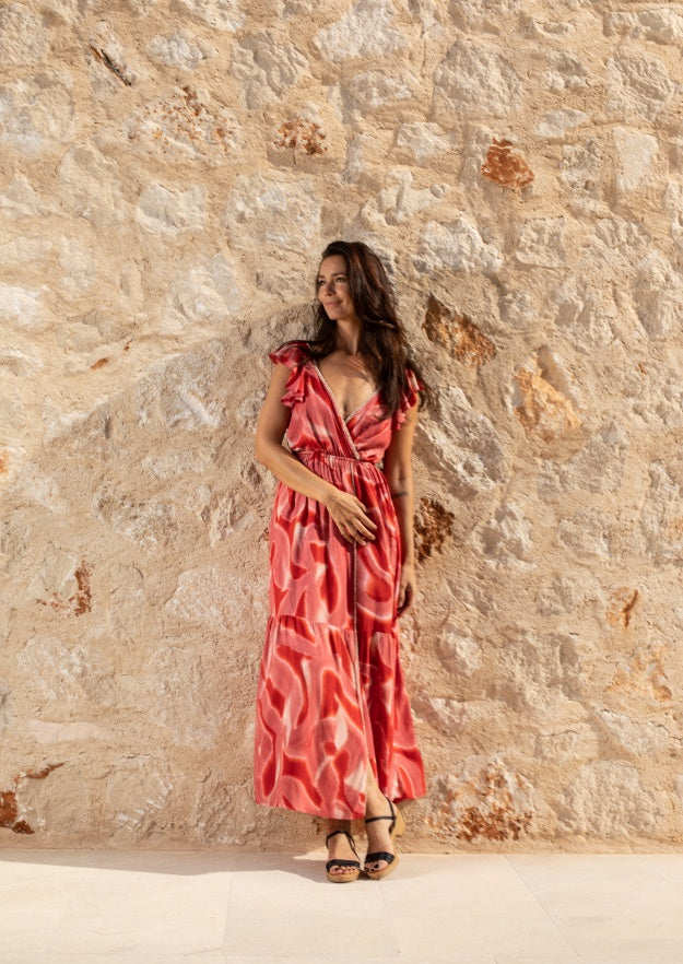 Jacinda Dress // Es Canar Tie Dye - Coral 