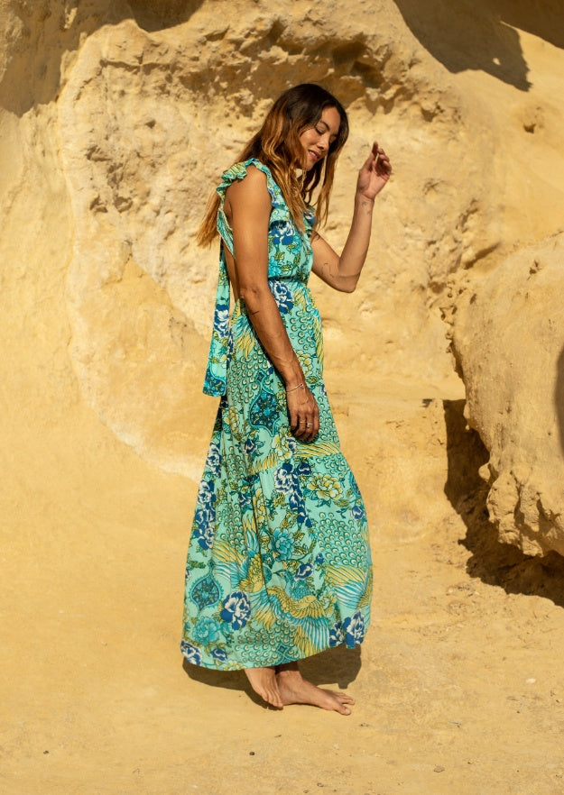Jacinda Dress // Illetas Print - Blue