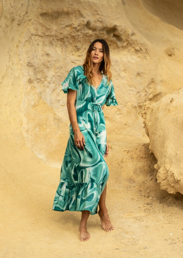 Robe Edie Duster // Es Canar Tie Dye - Vert