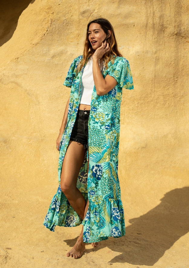 Robe Edie Duster // Illetas Print - Bleu