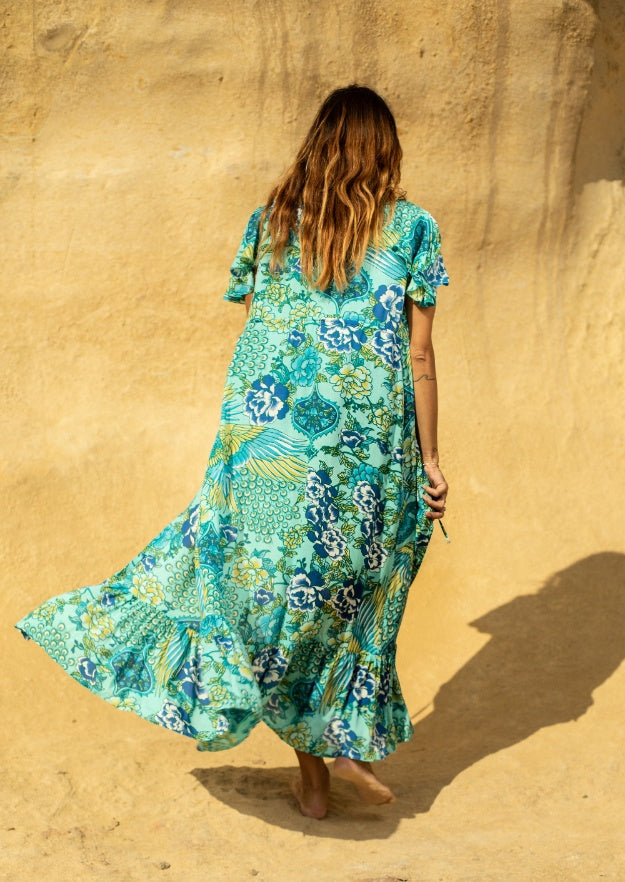 Edie Duster Dress // Illetas Print - Blue