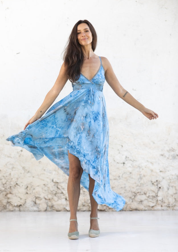 Eda Boho Kleid // Molí Tie Dye - Blau