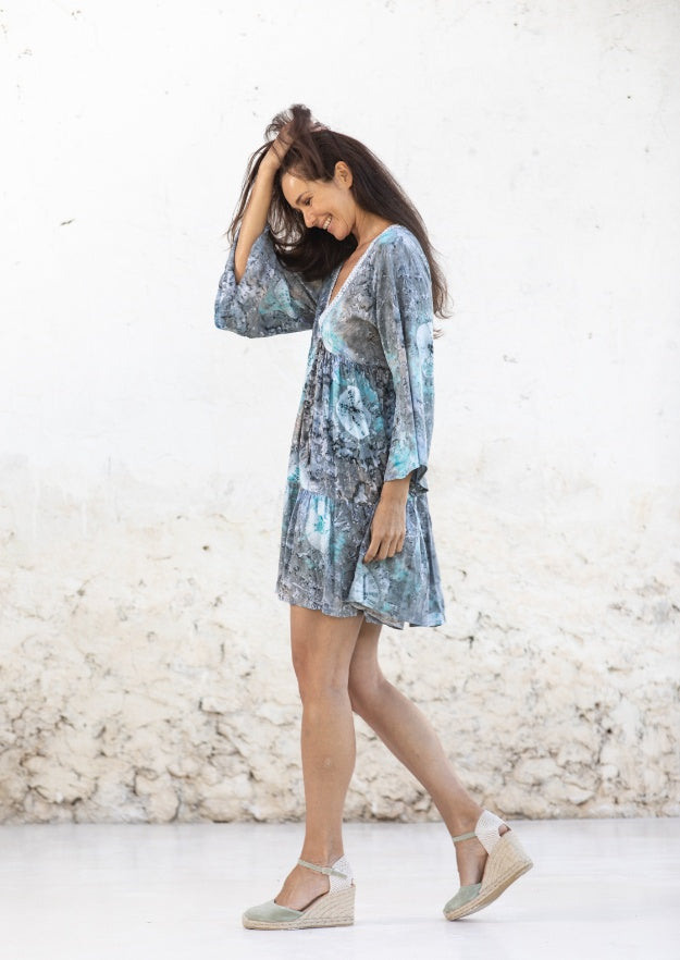 Faye Tunic Dress // Bora Tie Dye - Blue