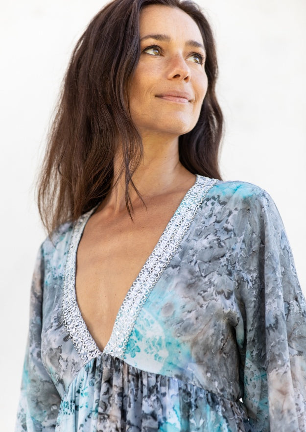 Faye Tunic Dress // Bora Tie Dye - Blue